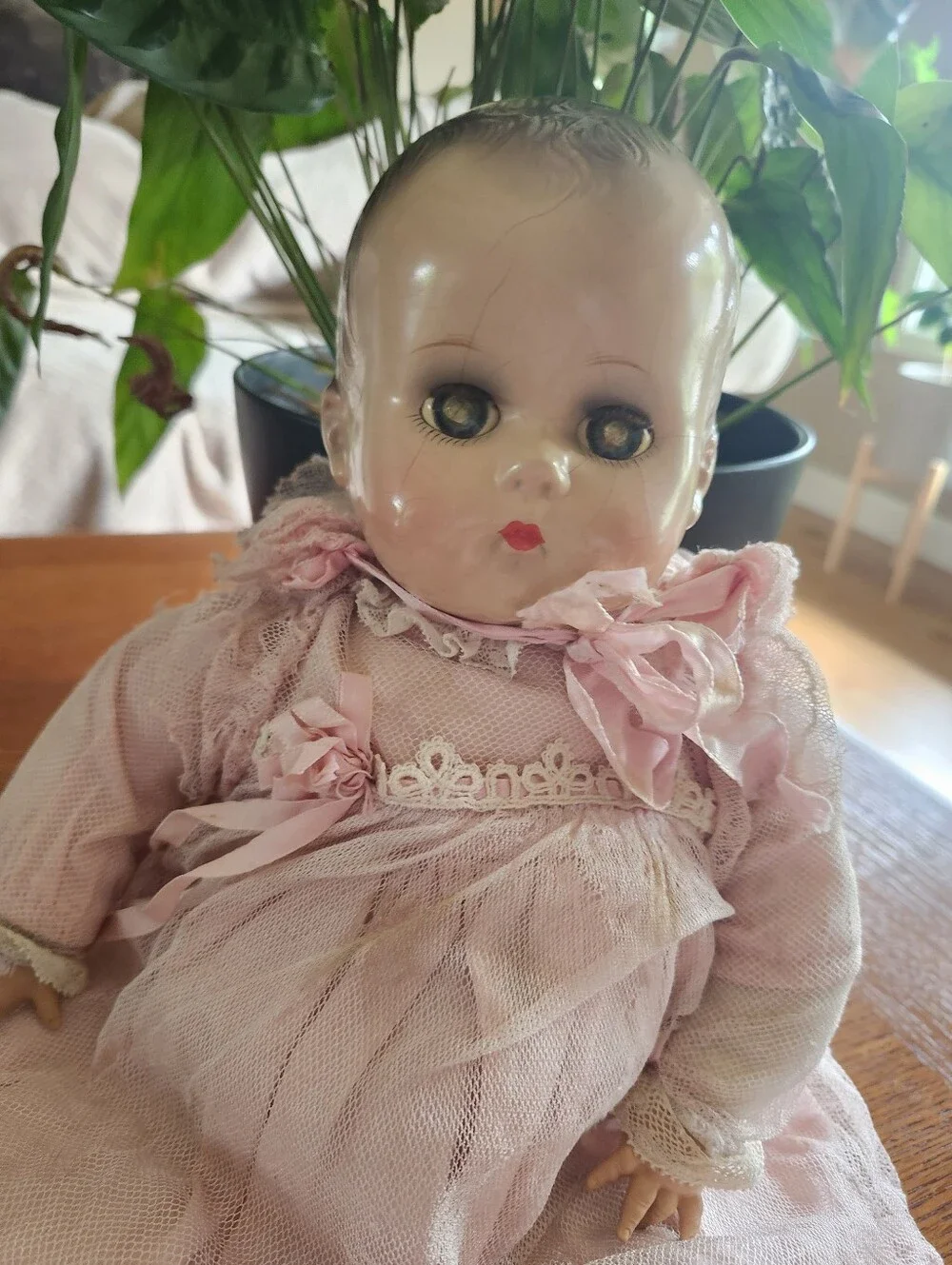 Classic Pink Lace Baby Doll with Bonnet